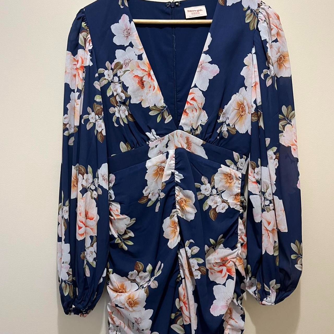 Showpo Latiana Ruched Plunge Neck Mini Dress Floral Plus Size 20 NEW RRP $120