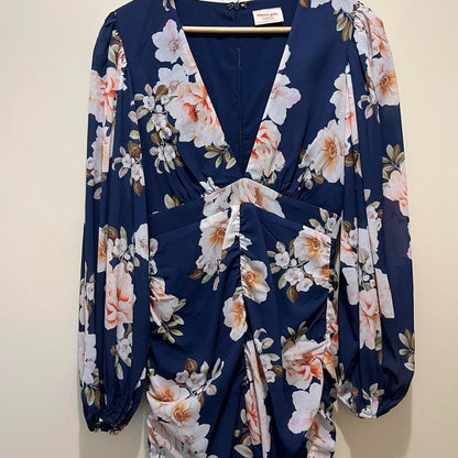 Showpo Latiana Ruched Plunge Neck Mini Dress Floral Plus Size 20 NEW RRP $120