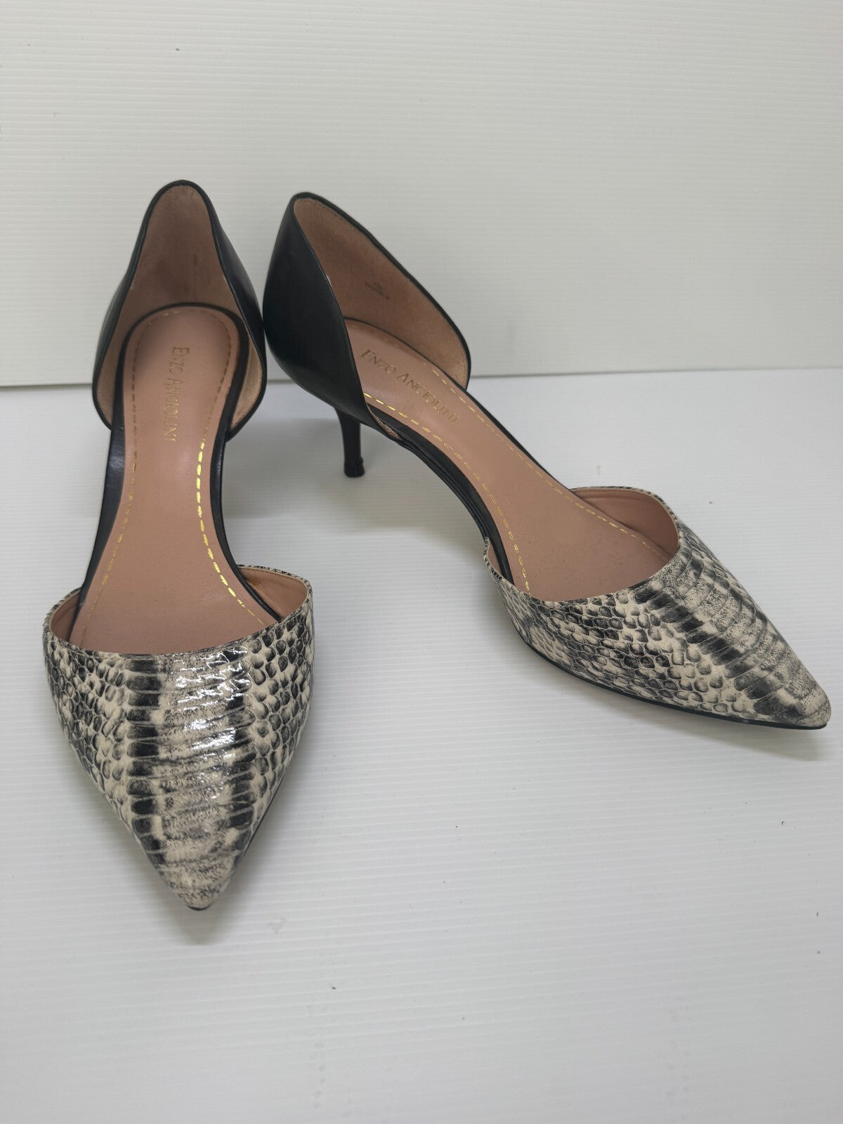 ENZO ANGIOLINI Eagabrino Black & White Pointed Toe High Heels Leather worn once