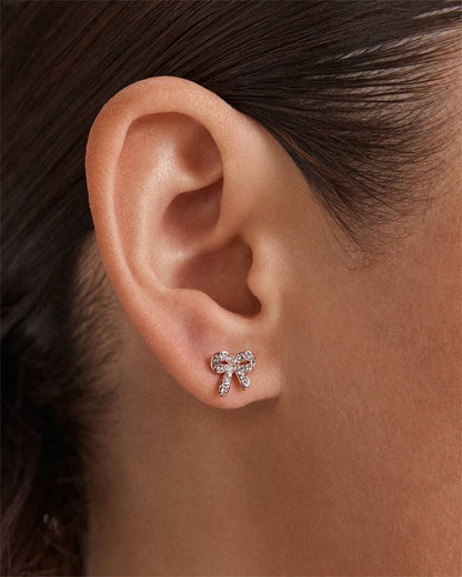 MIMCO Bow Stud Earrings Set Rose Gold Pearl Climber Logo Studs 3 Pack RRP $99.99