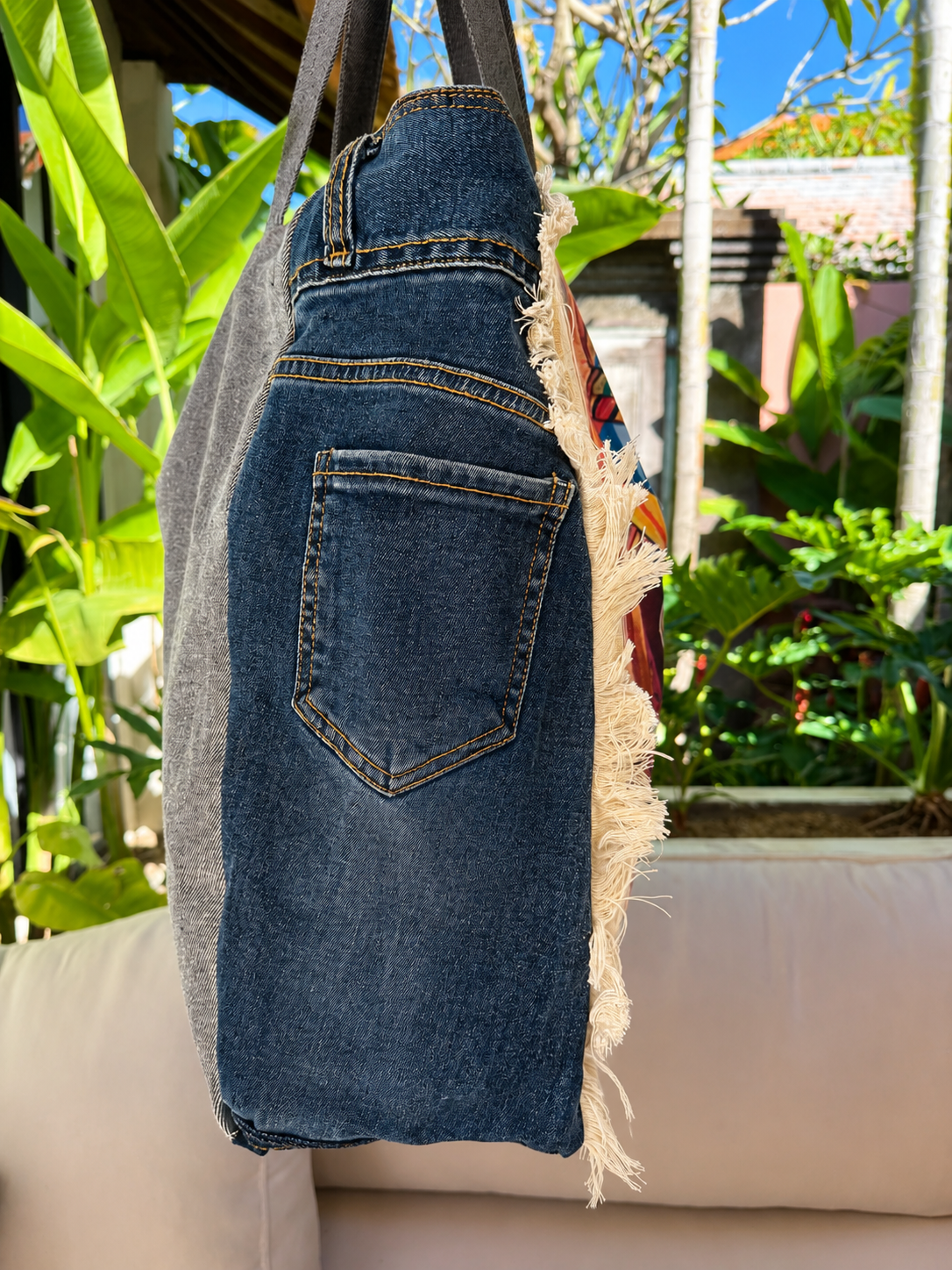 ⭐ Upcycled Denim Tote Bag “Tribal Beauty” – Handmade Eco-Friendly -NEW