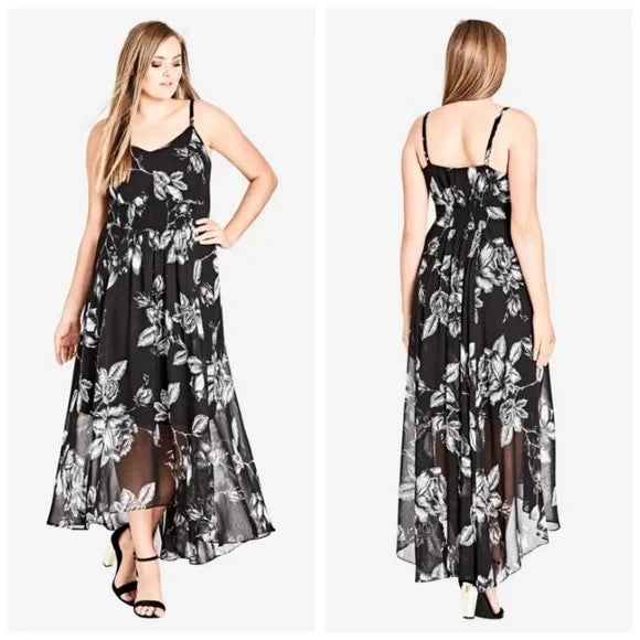 City Chic Mono Rose Maxi Dress Black/White Plus Size XL 22 New RRP $159