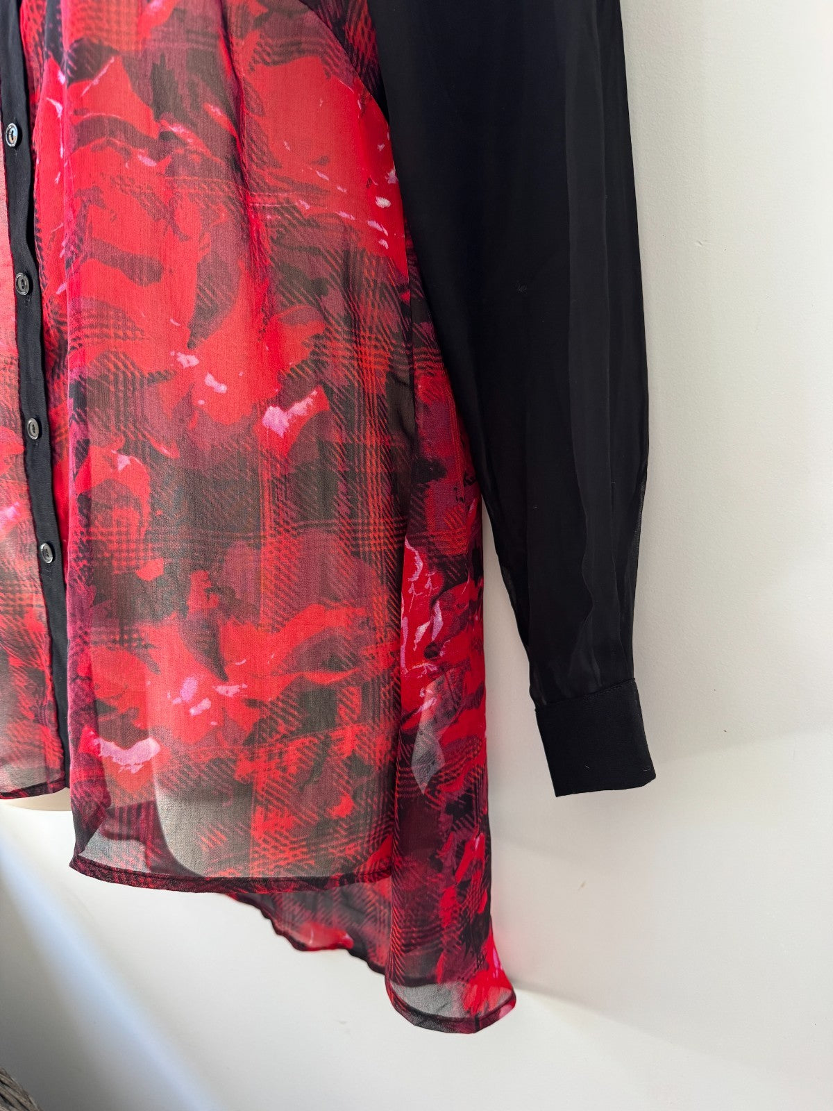 City Chic Red Black Sheer Button Shirt Longline 🖤 Plus Size 14 (XS) 🖤