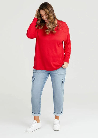 Taking Shape Love Heart Jumper in Lava Red - Viscose/Cotton RRP $99 ❤️ NEW ❤️