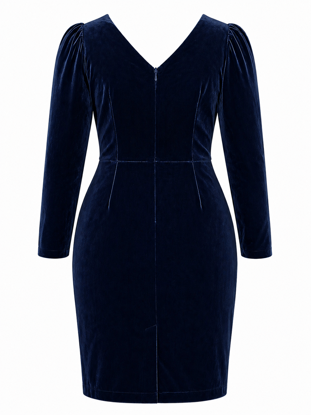 Vintage 80s Navy Blue Velvet Dress Sze 16 PRINCIPLES Scalloped Neck Basque Waist