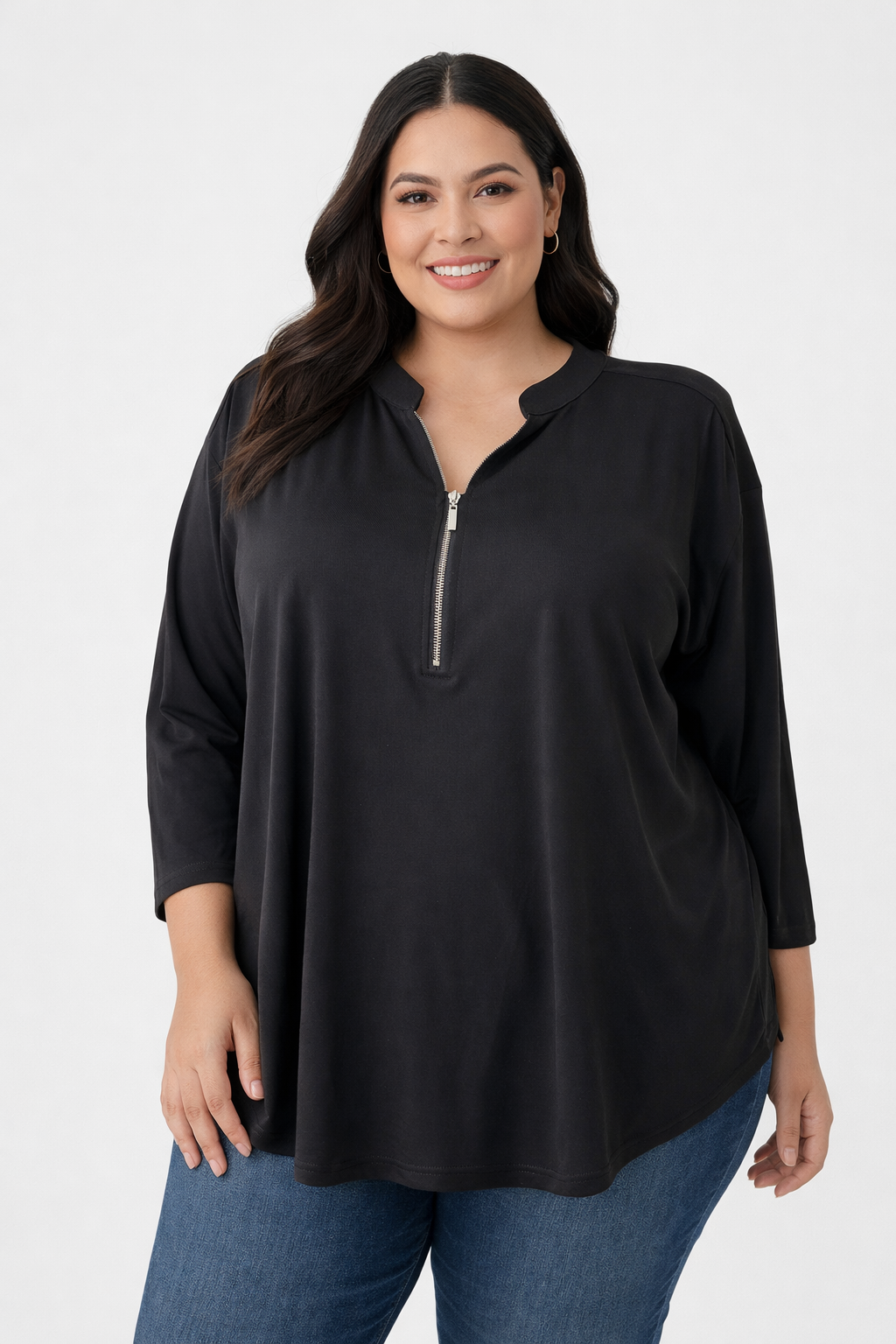 My Size Spring Fling Zip Top XL 24+26  Black 3/4 Sleeve Stretch Top New RRP $90