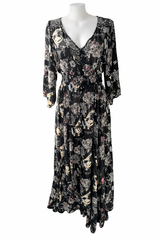City Chic Maxi Lush Floral Dress – Black  RRP $140 New with Tags 🖤 Size S 16 🖤