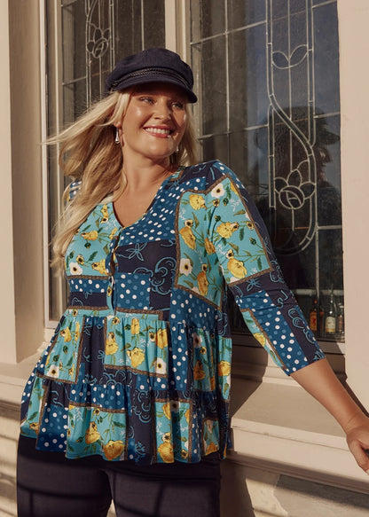 Taking Shape Natural Mix Media Top Plus Size Women’s V Neck Tiered Plus Size 12