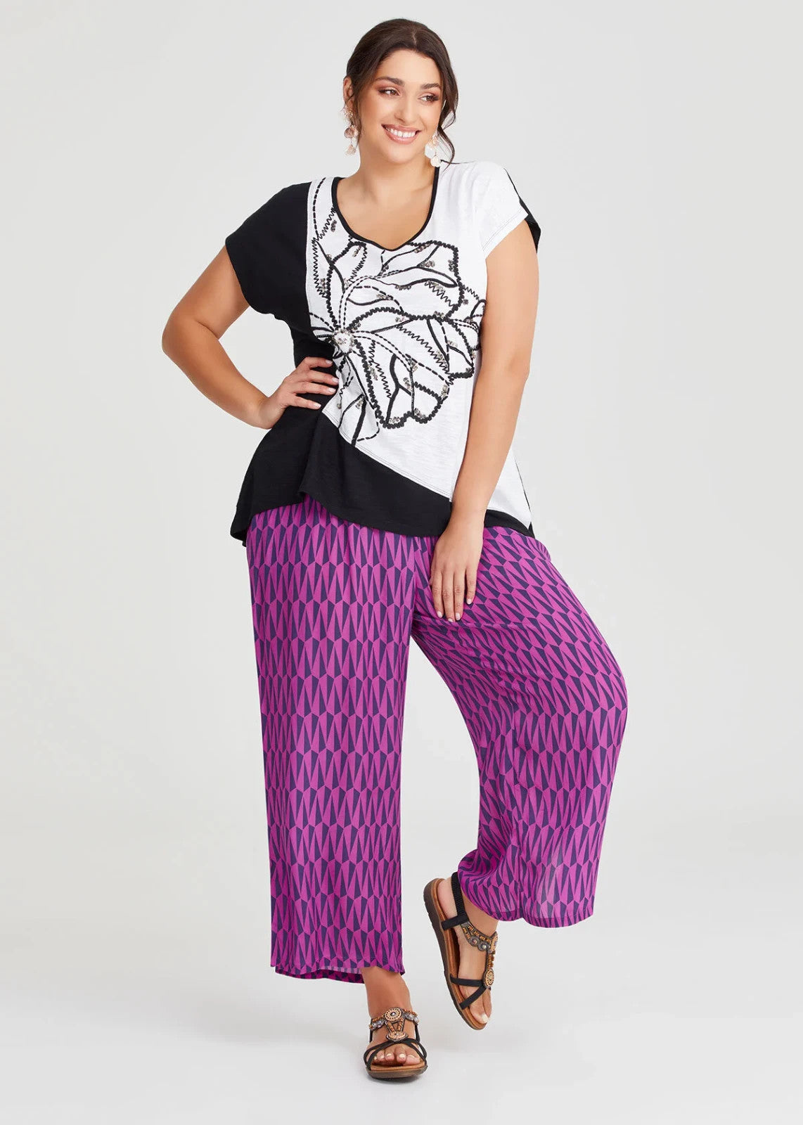 Taking Shape Geo Natural Wide Pant in Purple Print SIZE 18 NEW RRP $130