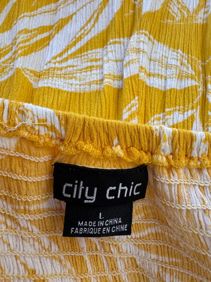 City Chic Smocked Print Jumpsuit Yellow & White Plus Size 20 (L) 🌟 RRP $140 🌟