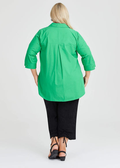 Taking Shape Diamonte Swing Cotton Shirt Plus Size 18 Island Green RRP $150