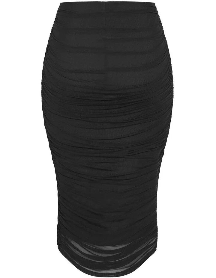 City Chic Isabell Ruched Midi Skirt in Black XXL Plus size 24 New RRP $90