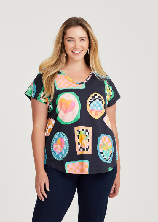 Taking Shape Virtuelle Cotton Fruit Print Top New with Tags RRP$90 Plus Size 20