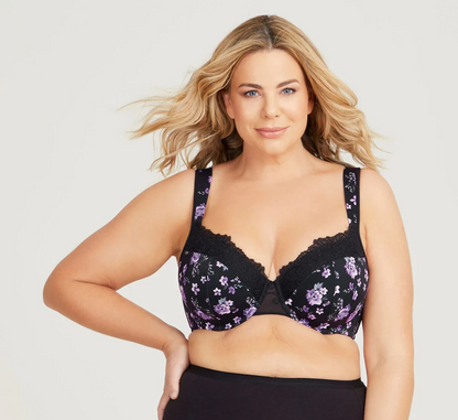 TS Taking Shape Lace Trim Underwire Bra in Purple Floral T-shirt Bra 16D New