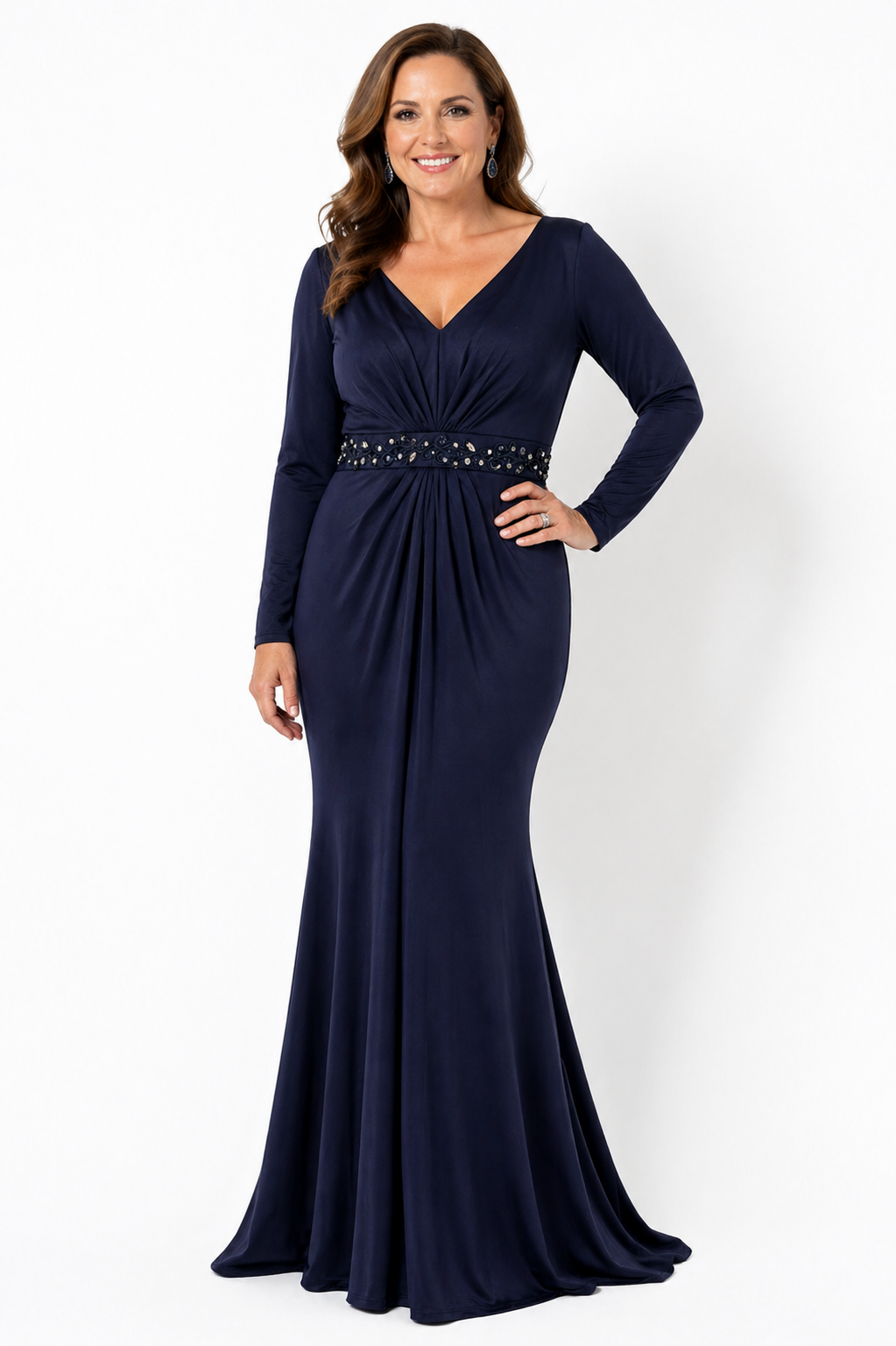 ✨ Ever Pretty Navy Sequin Lace Gown AU 16/18 Elegant Full Length Formal Dress ✨
