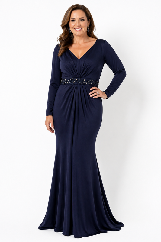 ✨ Ever Pretty Navy Sequin Lace Gown AU 16/18 Elegant Full Length Formal Dress ✨