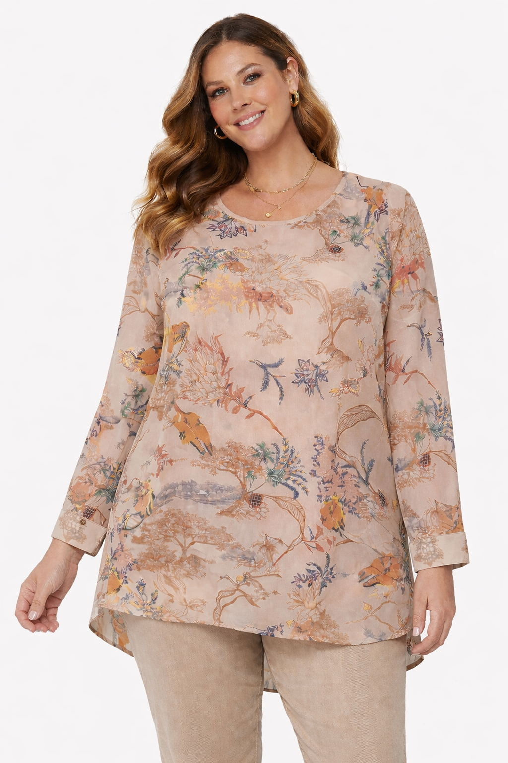 🌿 City Chic Botanical Blouse Plus Size M 18 HiLow Hem Cuffed Sleeve RRP $70 New