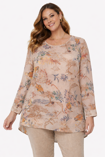 🌿 City Chic Botanical Blouse Plus Size M 18 HiLow Hem Cuffed Sleeve RRP $70 New