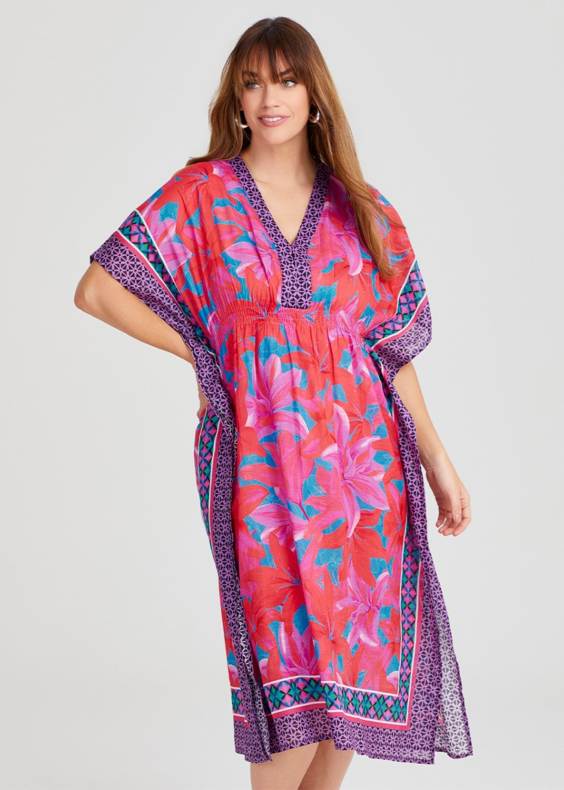 Taking Shape Long Printed Poncho Plus Size 14-18 Bright & Cool for Summer RRP$90