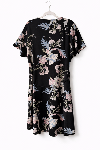 ✨ City Chic Zip Front Dress – Plus Size S 16 Black Floral | Belted | Pockets ✨