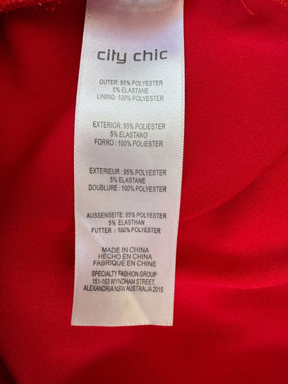 City Chic Plus Size Red Dress – Size L (Approx AU 20) – Puff Sleeve – Stretch