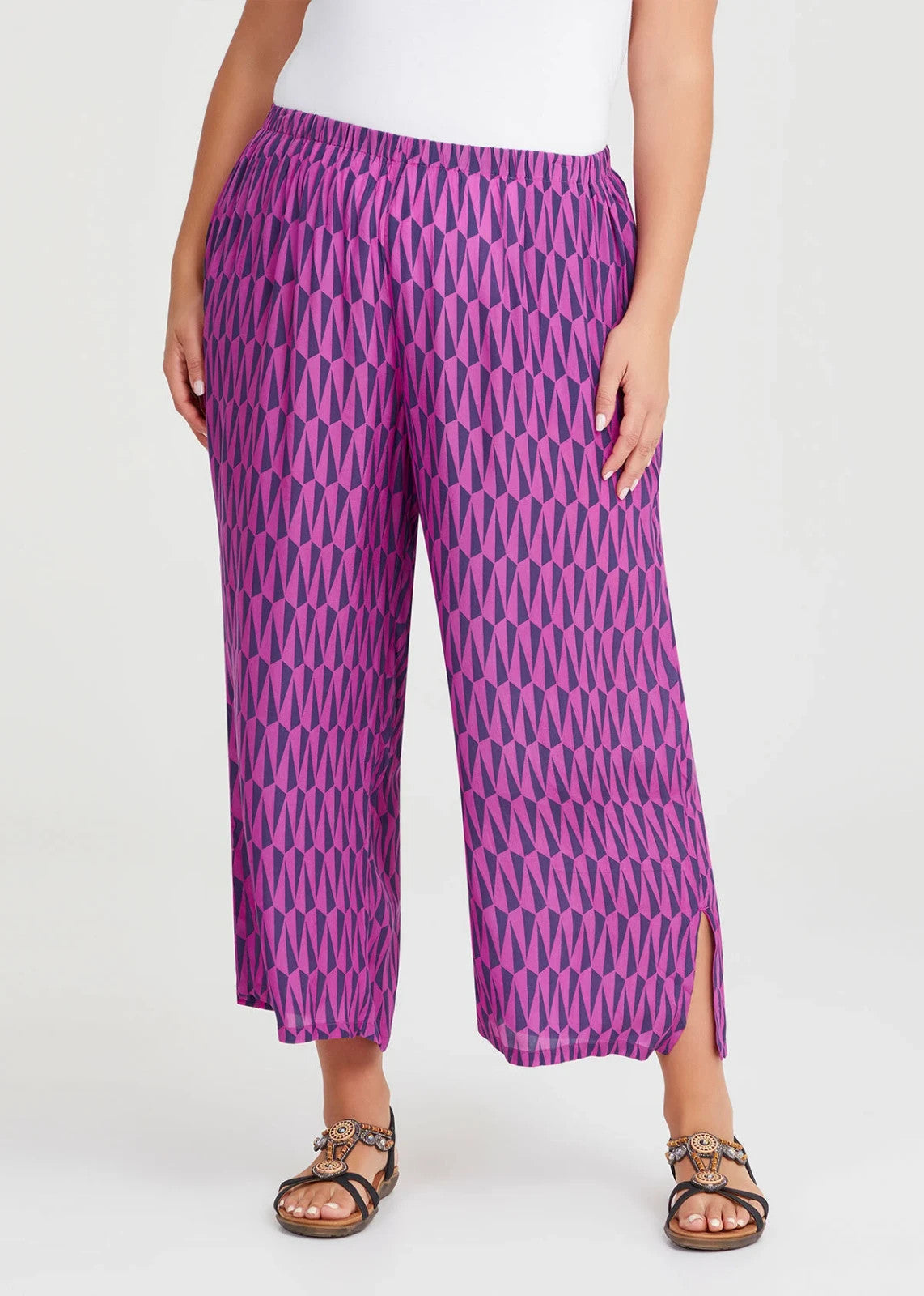 Taking Shape Geo Natural Wide Pant in Purple Print SIZE 18 NEW RRP $130