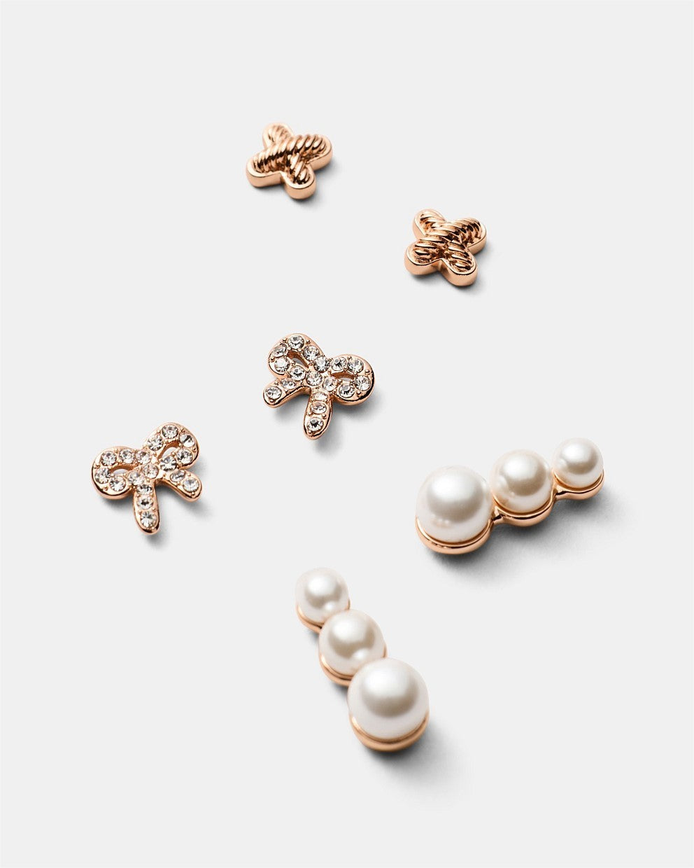 MIMCO Bow Stud Earrings Set Rose Gold Pearl Climber Logo Studs 3 Pack RRP $99.99