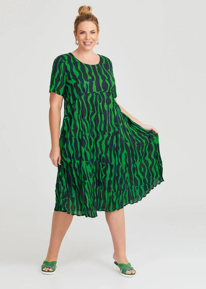 Taking Shape 100% Cotton Gauze Favourite Dress sze 14 in Green/Navy RRP $150 NEW