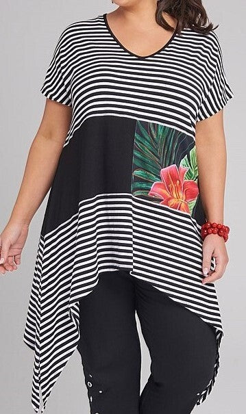 Taking Shape S/Sleeve Striped Scoop Neck Top Plus Size S (16-18) New RRP $110