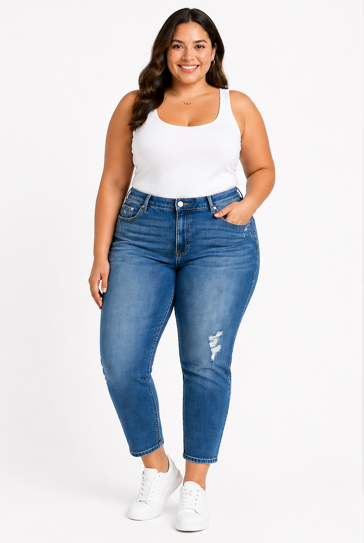 💙 BeMe 7/8 Length  Distressed Jeans Plus Size 28 Stretch Denim 💙New with Tag