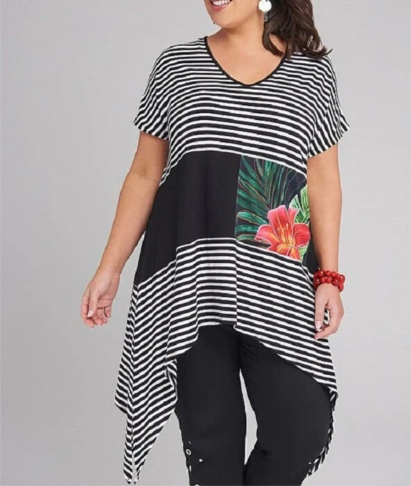 Taking Shape S/Sleeve Striped Scoop Neck Top Plus Size S (16-18) New RRP $110