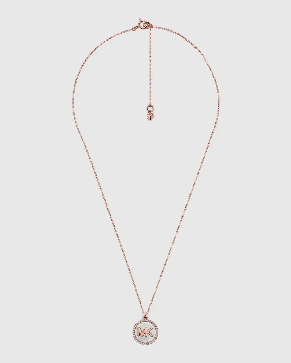 Michael Kors MK Pavé and Mother-of-Pearl Rose Gold Pendant Necklace New RRP $325