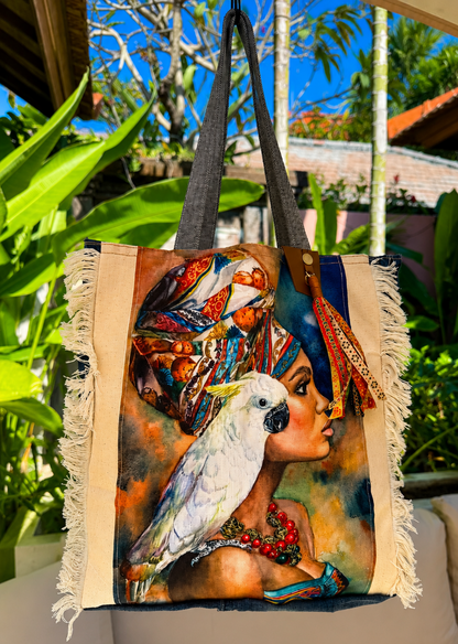 ⭐ Upcycled Denim Tote Bag “Exotic Soul” – Handmade Eco-Friendly -NEW
