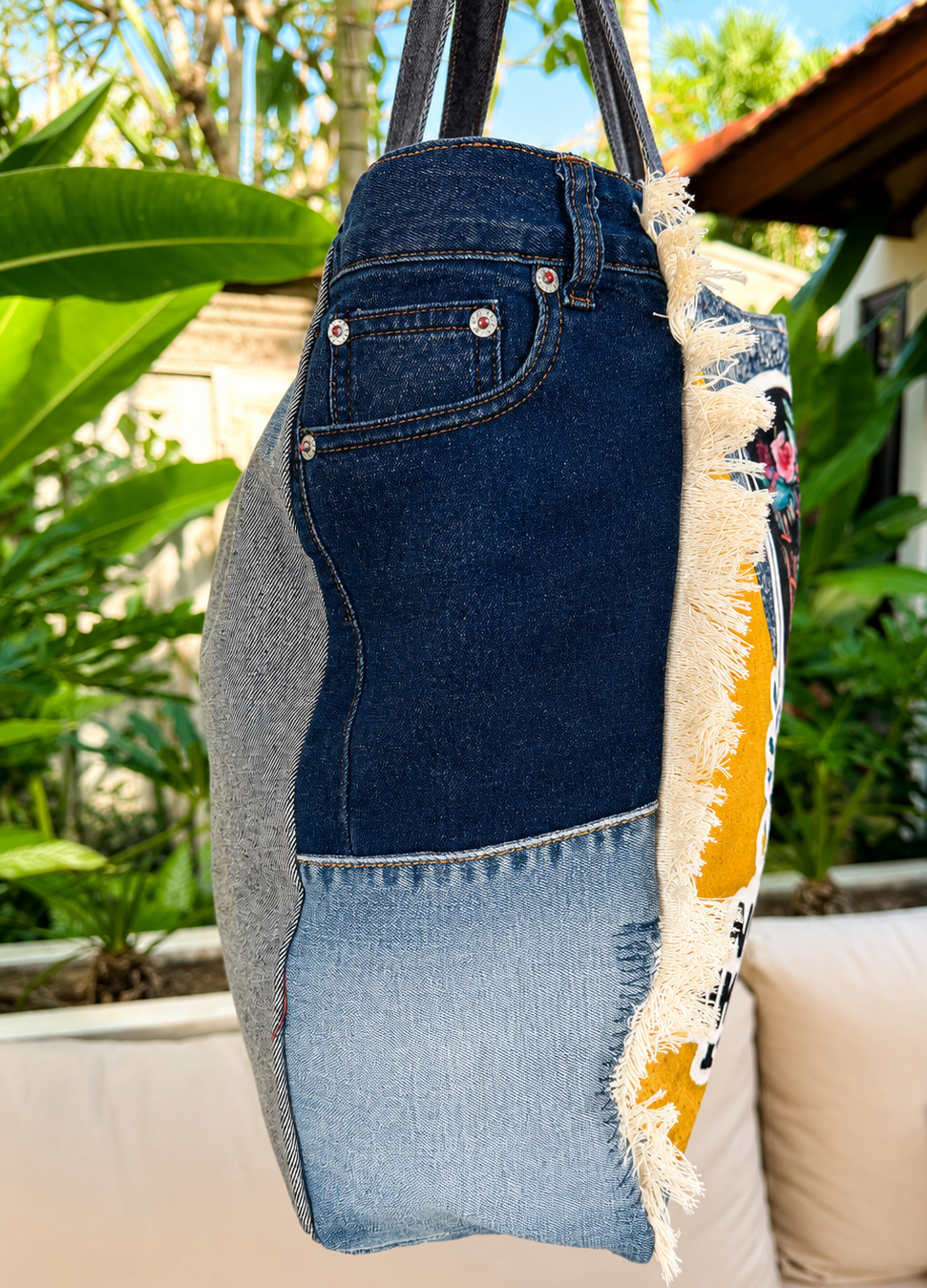 ⭐ Upcycled Denim Tote Bag -Nerdy Dirty Inked & Curvy – Handmade Eco-Friendly NEW