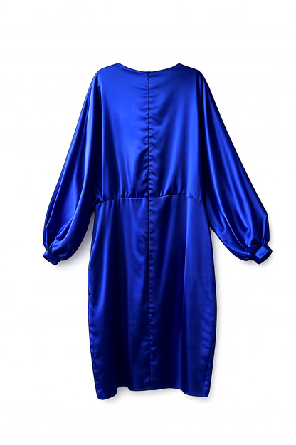 Flounce London Blue Satin Draped Mini Dress | 24 | V-Neck Wrap Style New
