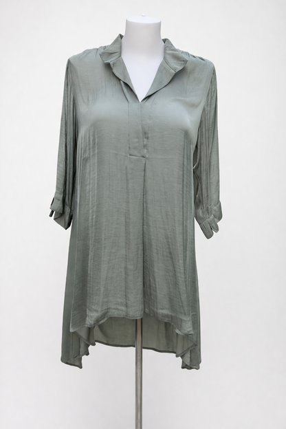 Taking Shape Top Plus Size M 18-20 Sage Green Hi-Lo Tunic 3/4 Sleeve Relaxed Fit