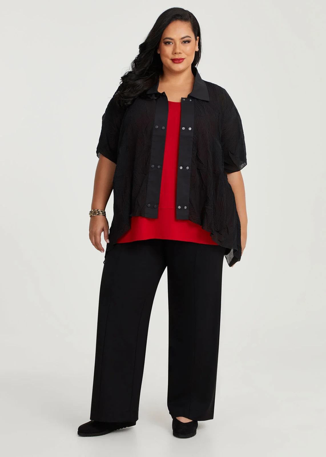 Taking Shape Pleated Luca Snap Front Shirt in Black Size 18-20 RRP $150 NEW