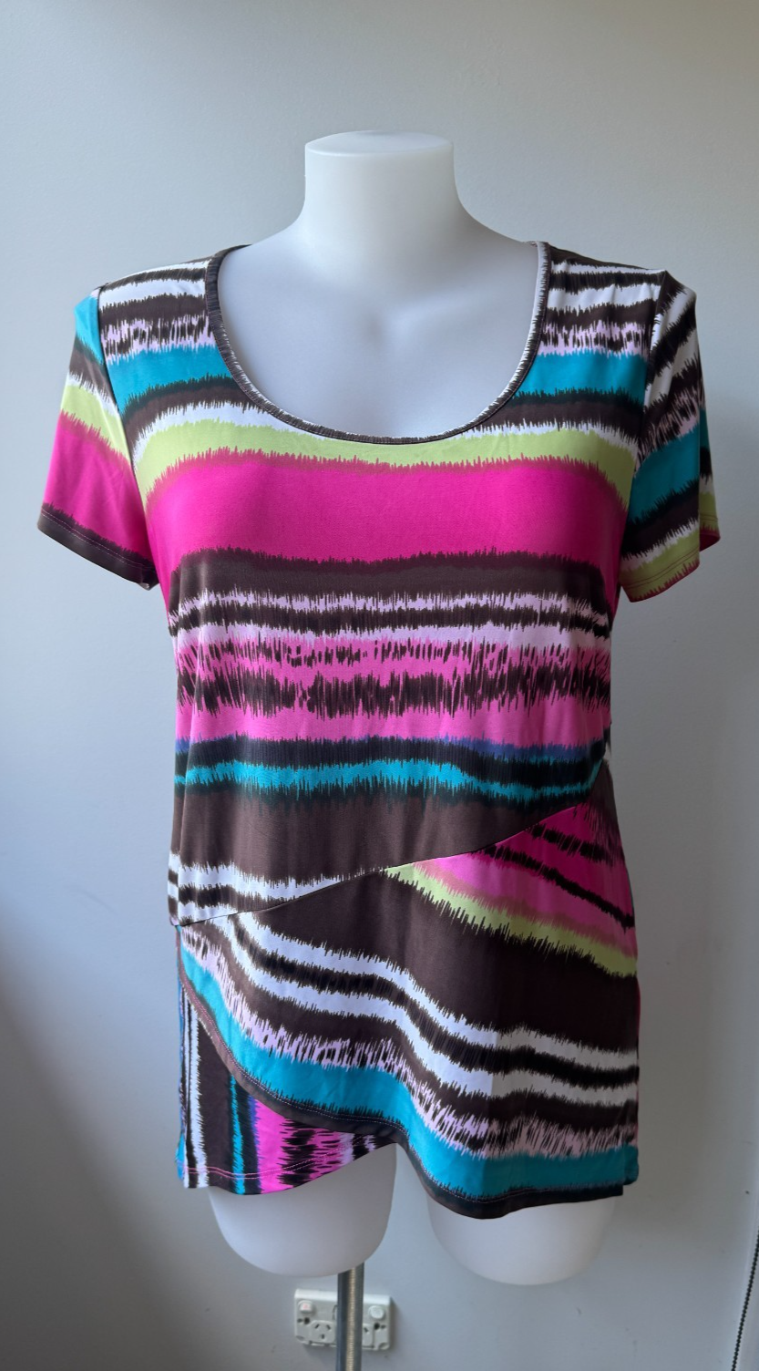 Taking Shape Colourful Short Sleeve Top Plus Size XS 14-16 As New Non Iron