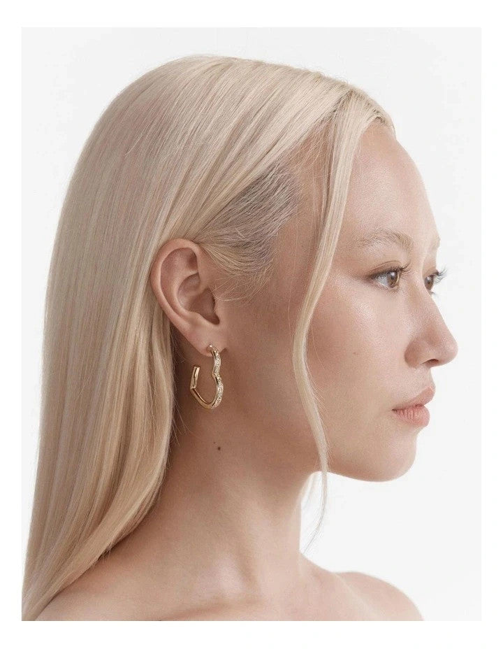 Mimco Passionate Heart Hoop Earrings Genuine NEW-  Gold  & Crystals RRP $80