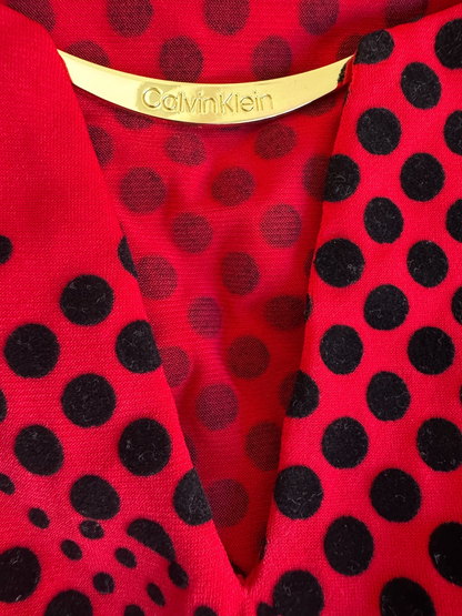 ❤️ Calvin Klein Red Polka Dot Top Plus Size 3X (22-24) Stretch Statement Piece