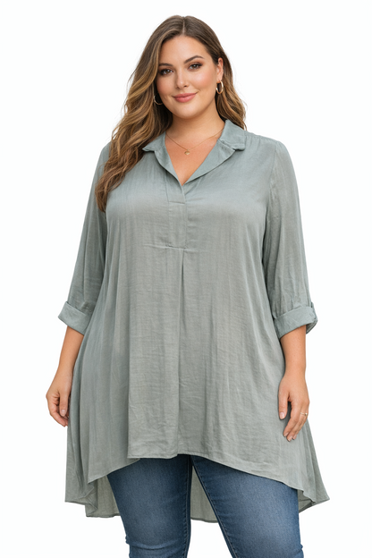Taking Shape Top Plus Size M 18-20 Sage Green Hi-Lo Tunic 3/4 Sleeve Relaxed Fit