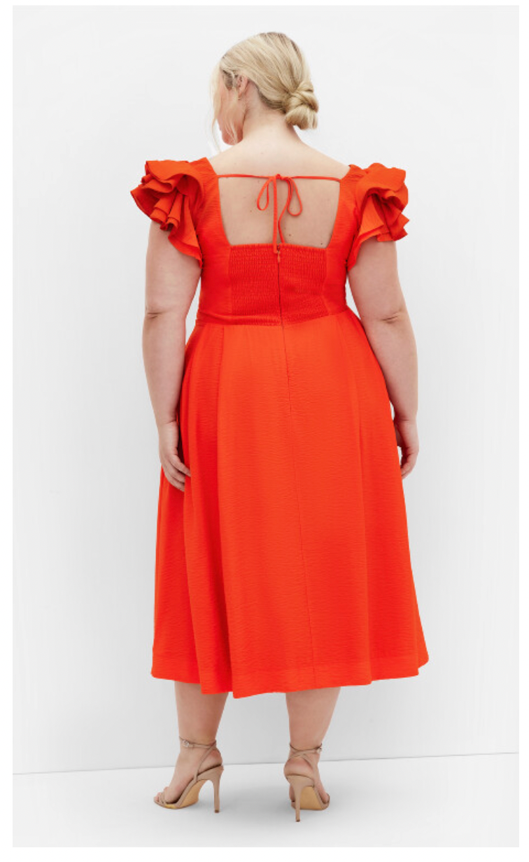 City Chic Carla Ruffle Midi Dress Plus Size XL 22 Bold Flare Satin Lined