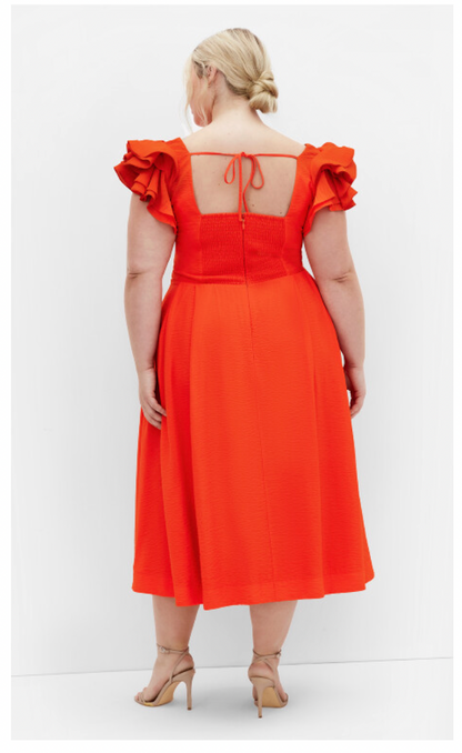 City Chic Carla Ruffle Midi Dress Plus Size XL 22 Bold Flare Satin Lined