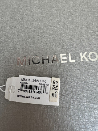 Michael Kors MK Pavé and Mother-of-Pearl Logo Pendant Necklace Gen New RRP $325