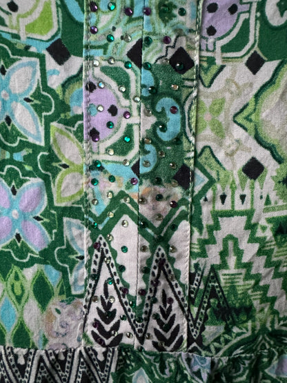 Taking Shape Sparkle Tile Tunic Dress Plus Size 12 Green Viscose Tiered Boho