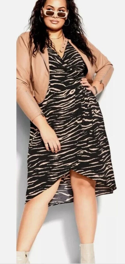City Chic ✨  Faux Wrap Animal Print Dress ✨  – Brown/Black Size XXL 24 RRP $149