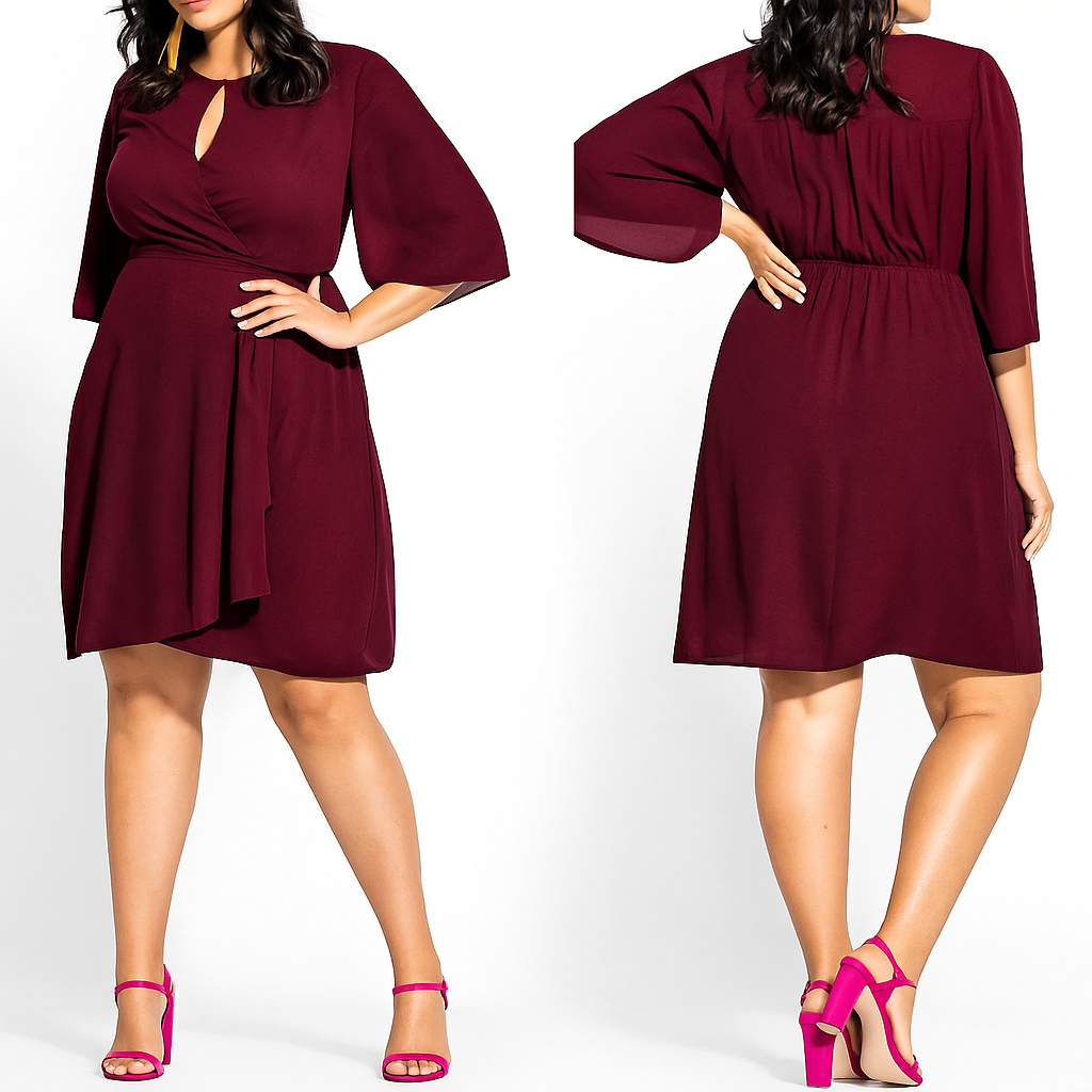 🌹 City Chic Women’s Jolie Wrap Dress – Wine – Size S Plus 16 RRP: $120 NEW