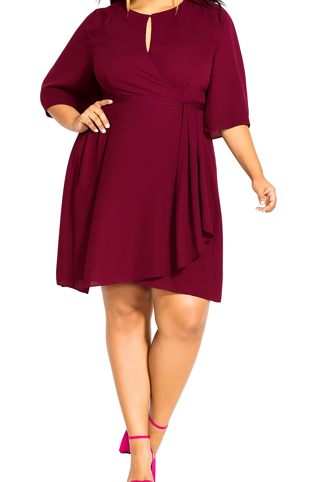 🌹 City Chic Women’s Jolie Wrap Dress – Wine – Size S Plus 16 RRP: $120 NEW
