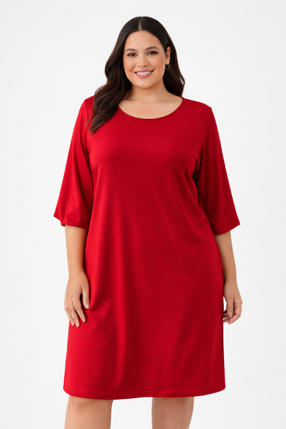 City Chic Plus Size Red Dress – Size L (Approx AU 20) – Puff Sleeve – Stretch