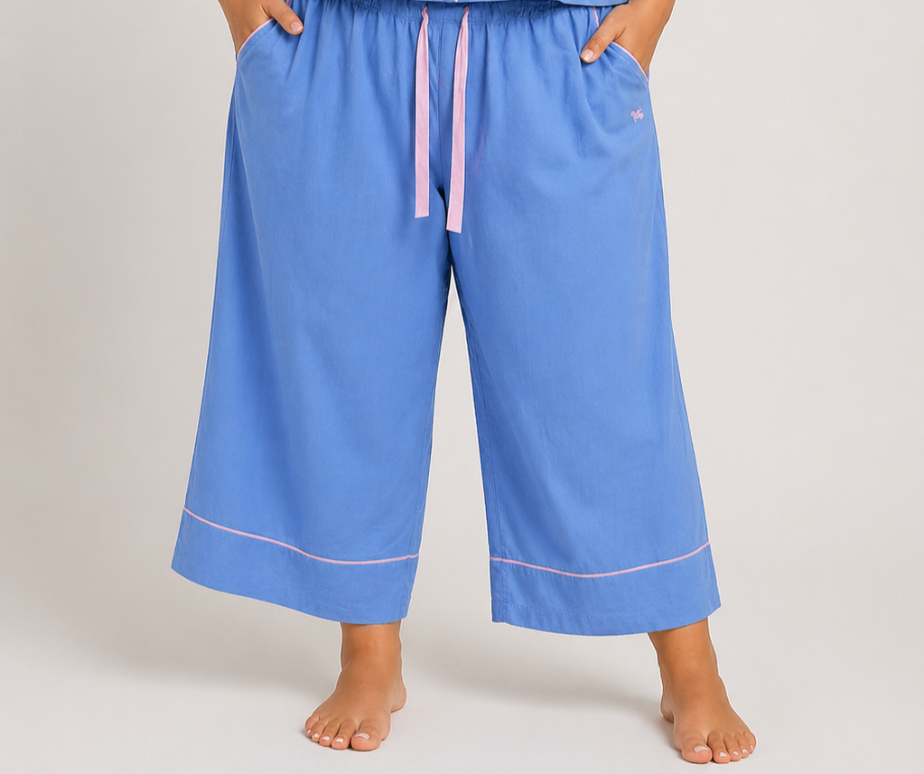 Peter Alexander Light Blue Linen Cotton Pyjama Set Womens Size 2+ (22-24) As New